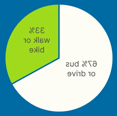 饼状图显示1/3的学生步行或骑自行车